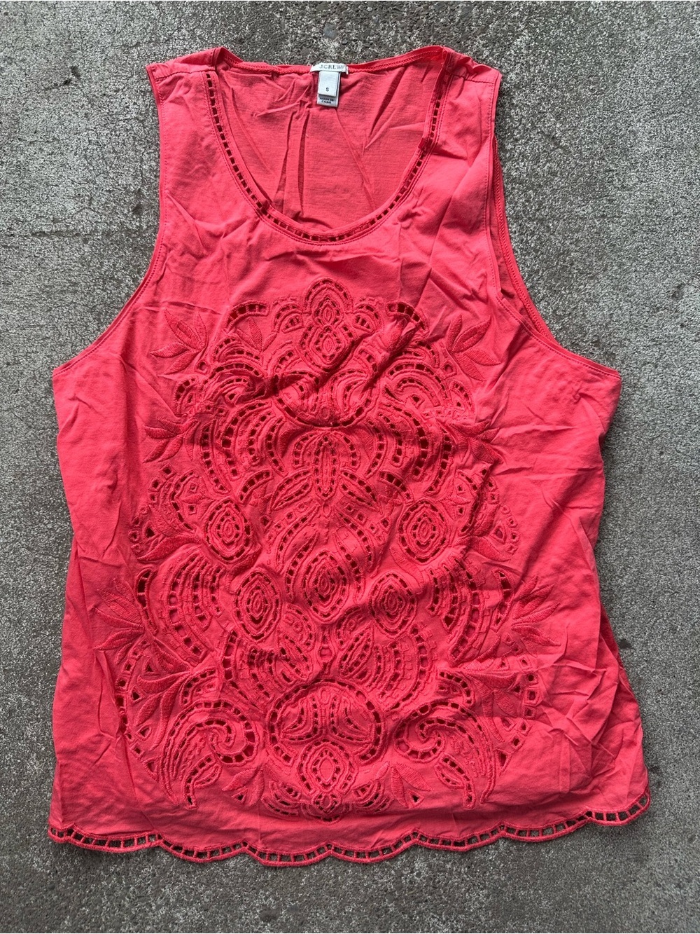 J. Crew Orange Ruffle Trim Crepe Embroidered Eyelet Tank Top